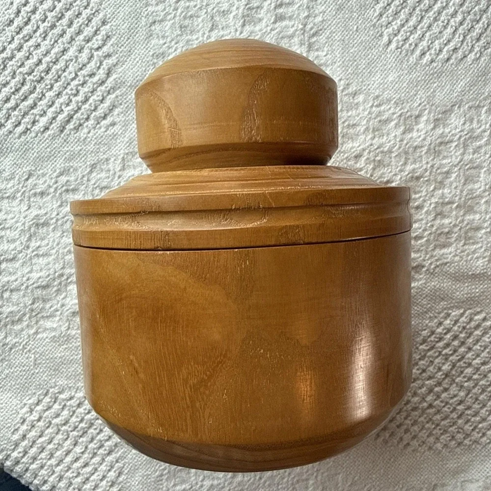 Vintage Hand Turned Wooden Bowl Trinket Box w/Lid Mid‎ Century 6.0 X 5.5